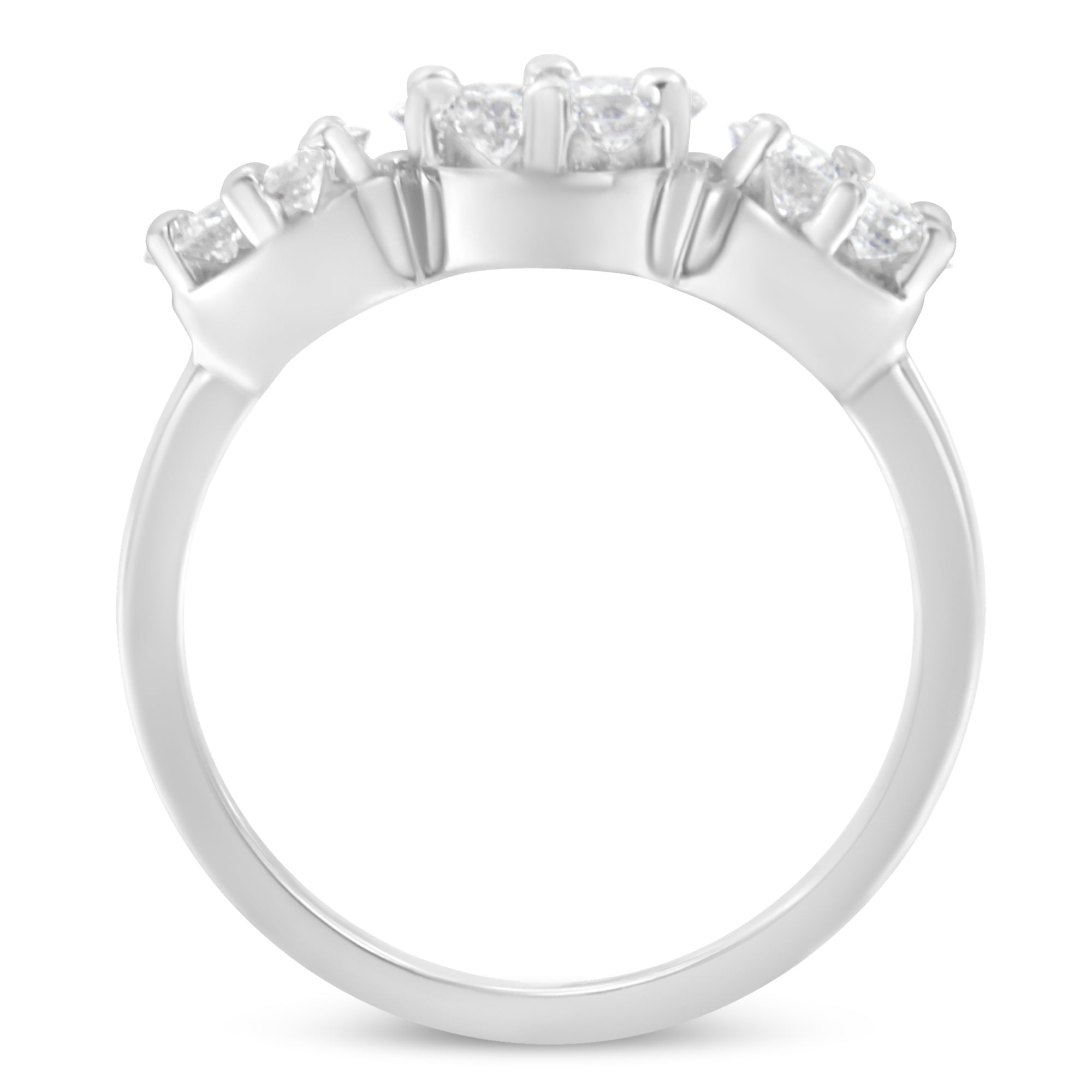 14K White Gold 1-1/4 Cttw Brilliant Cut Diamond Three Round Floral Clusters Engagement or Fashion Ring (H-I Color, SI2-I1 Clarity) - Size 6