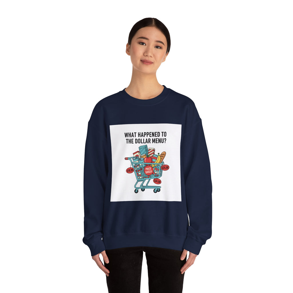 What Happened to the Dollar Menu? Sweatshirt | Grocery Prices Meme, Budget Humor
