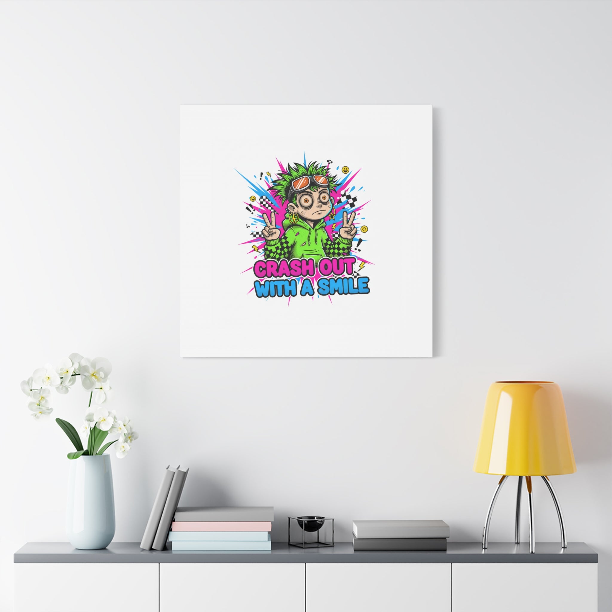 Crash Out With a Smile Canvas Print | Neon Skate Graffiti, Meme Meltdown Art