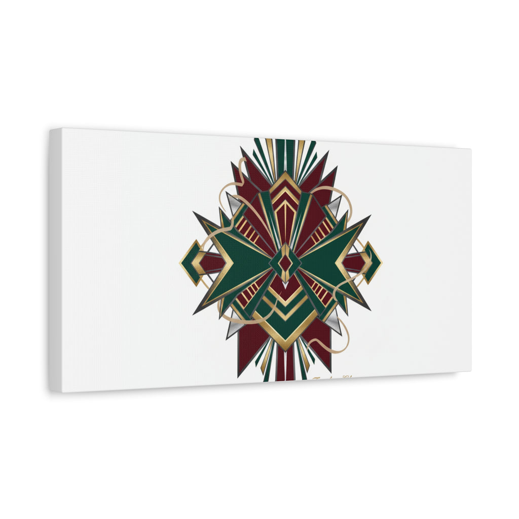 Art Deco geometric brass print Canvas | Neo-Deco chrome & gold fan motif