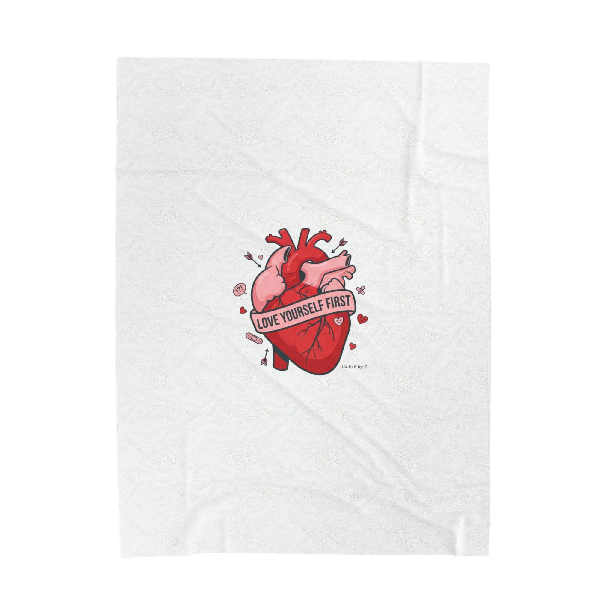 Love Yourself First Heart Illustration Velveteen Plush Blanket, anti‑Valentine, edgy heart