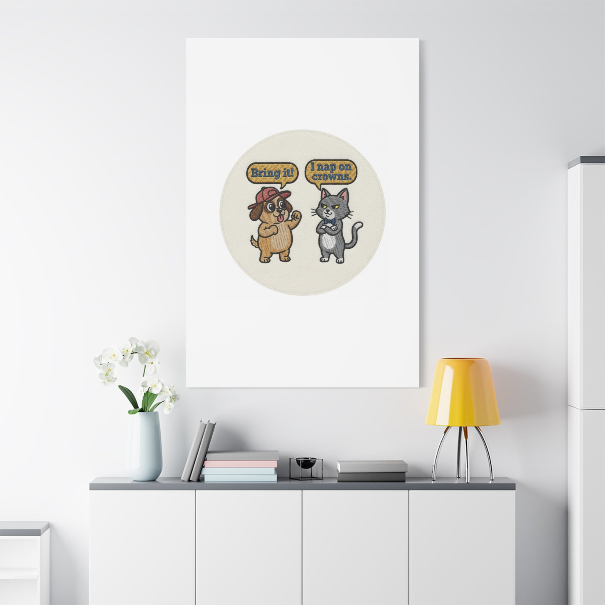 Funny Cat vs Dog Canvas | Pet Rivalry Wall Art