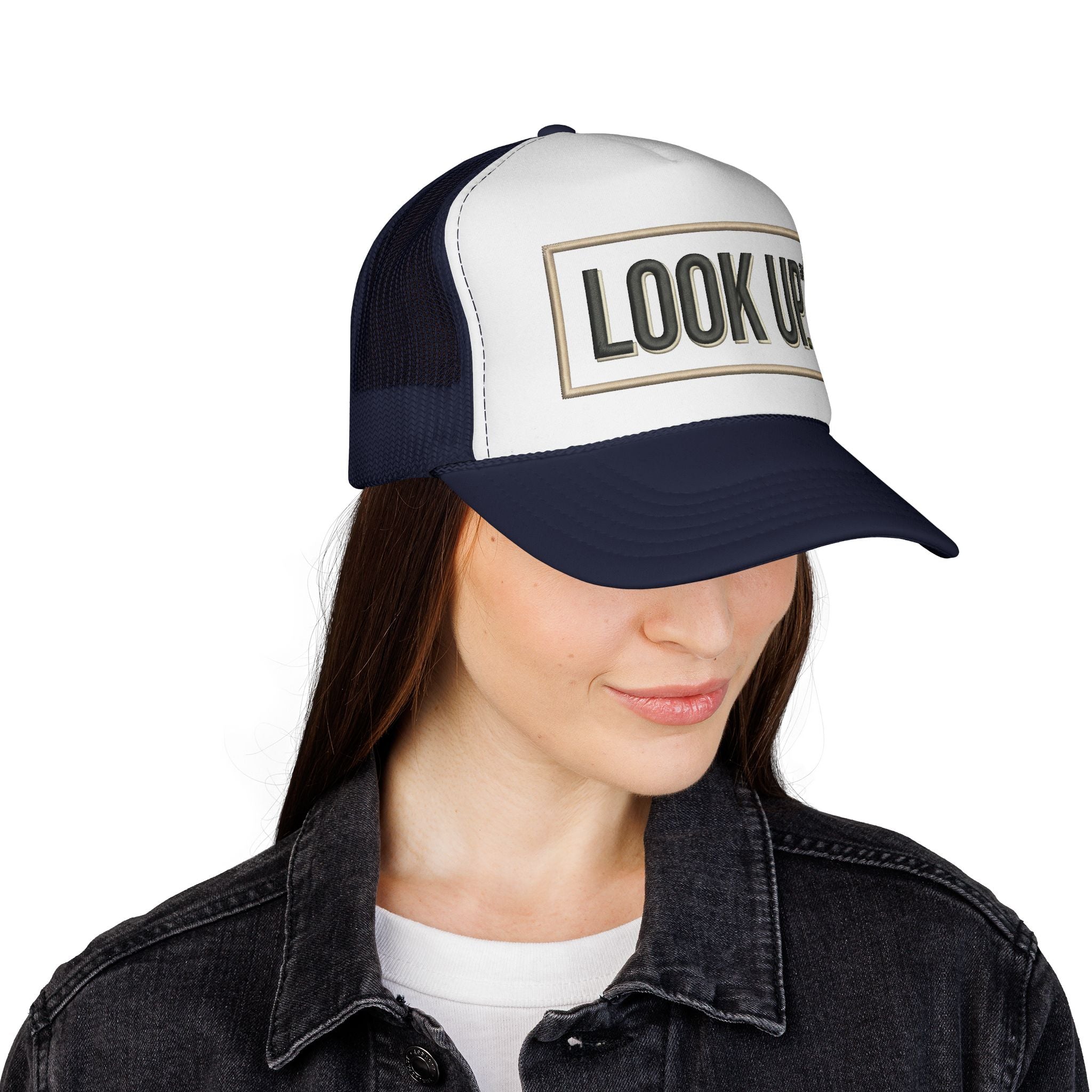 Look Up Trucker Cap — Embroidered Retro Patch Mesh Hat