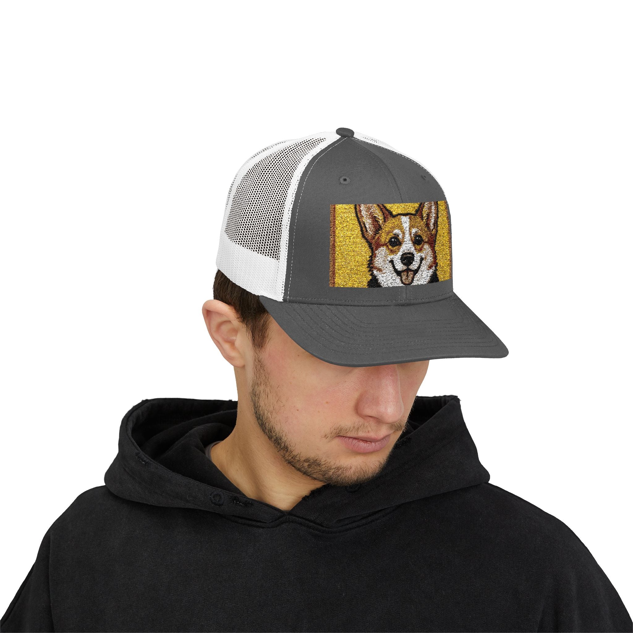 Happy Corgi Snapback Trucker Cap — "Happy Corgi Dog Happy Life"