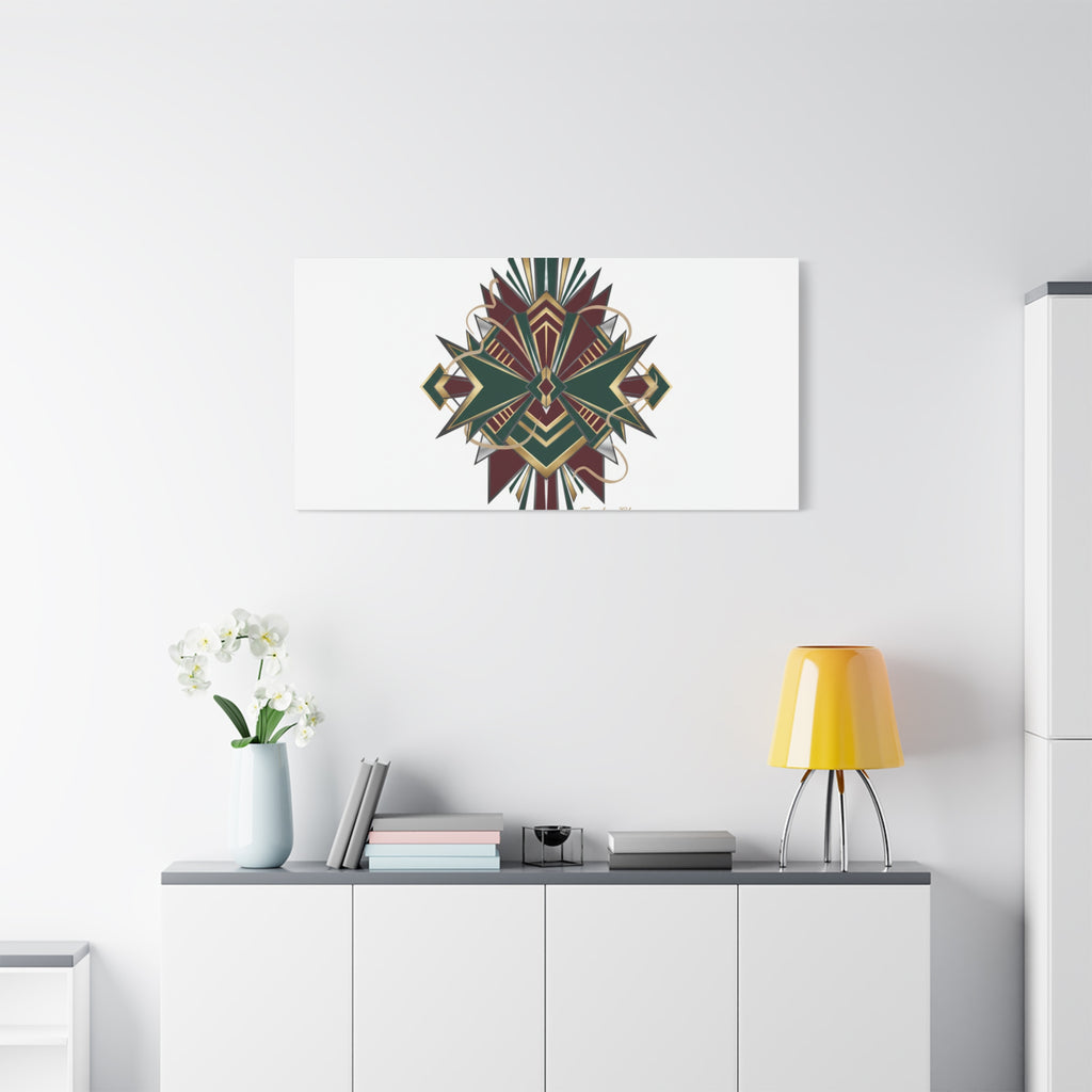 Art Deco geometric brass print Canvas | Neo-Deco chrome & gold fan motif