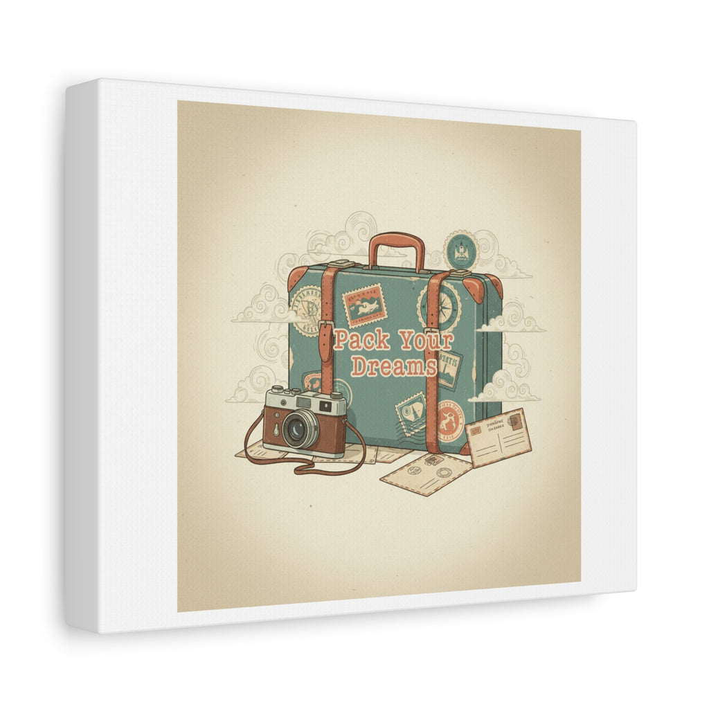 Pack Your Dreams Canvas | Retro Travel Postcard, Wanderlust Passport Stamp Art