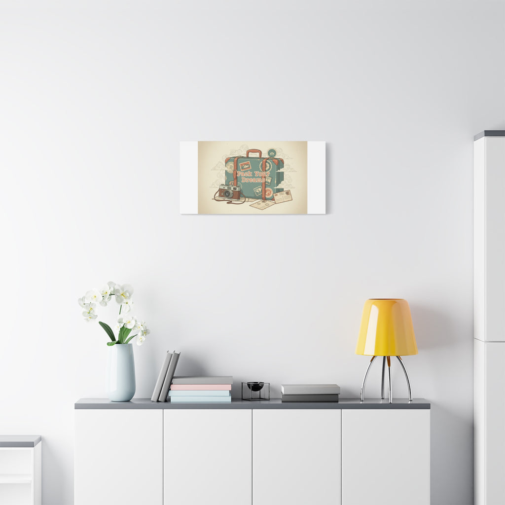Pack Your Dreams Canvas | Retro Travel Postcard, Wanderlust Passport Stamp Art