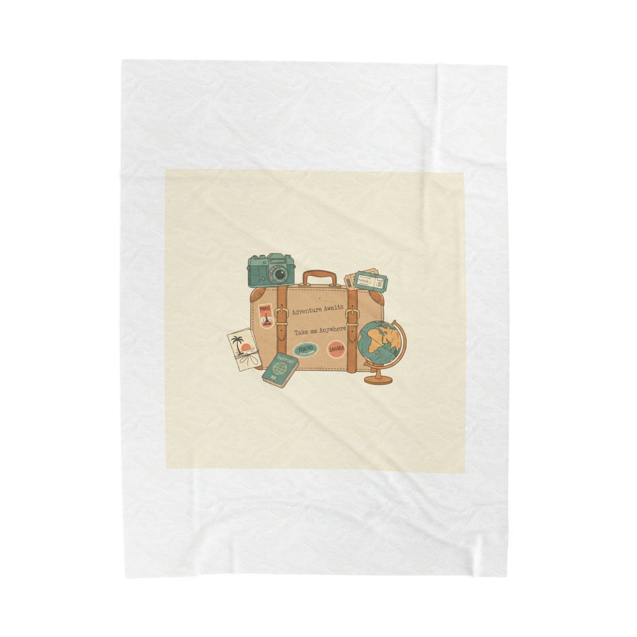 Wanderlust Postage Travel Stamp Blanket | Retro Postcard Vintage