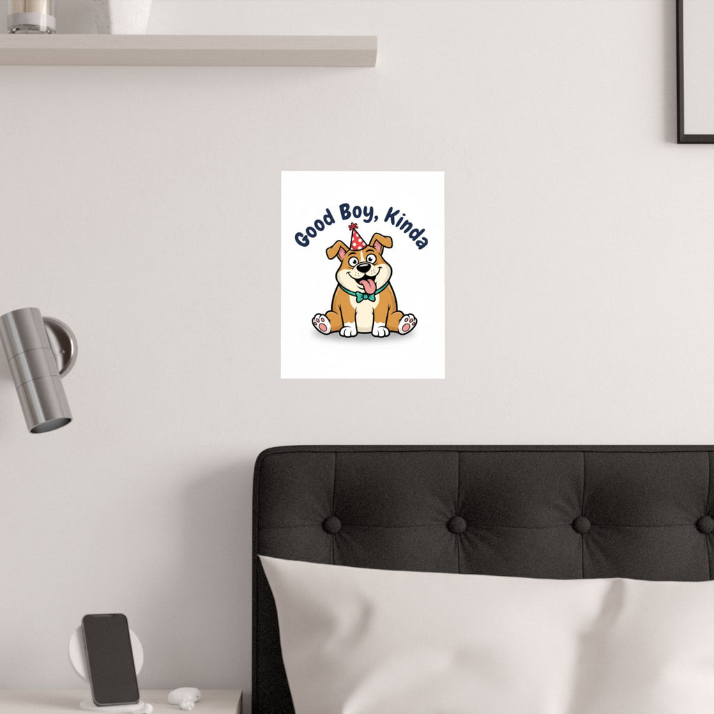 Satin Poster — "Good Boy, Kinda" Cute Cartoon Dog Wall Art