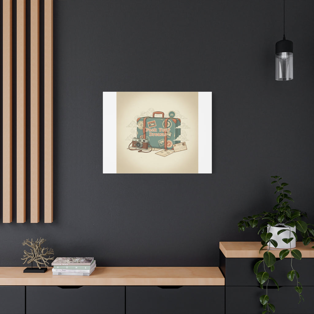 Pack Your Dreams Canvas | Retro Travel Postcard, Wanderlust Passport Stamp Art