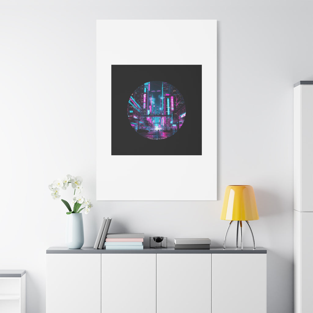 Neon Cyberpunk Cityscape Canvas | synthwave skyline, future city art