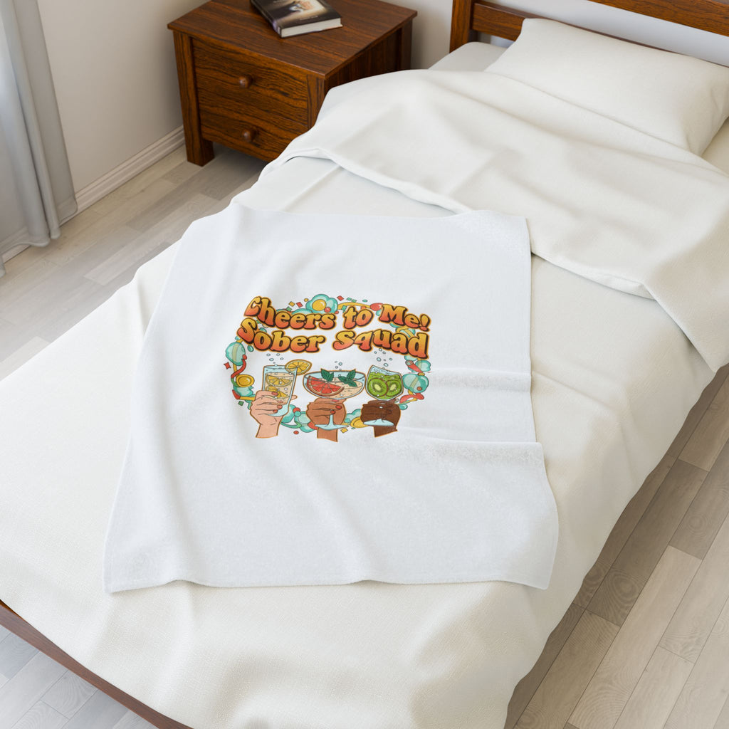 Cheers to Me Sober Squad Velveteen Blanket | Dry January, Mocktail Trend