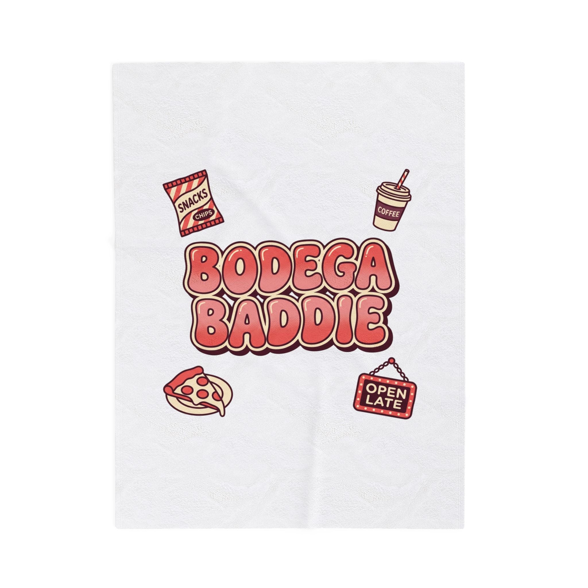 Bodega Baddie Velveteen Blanket | NYC Y2K deli sign, Spanglish cherries