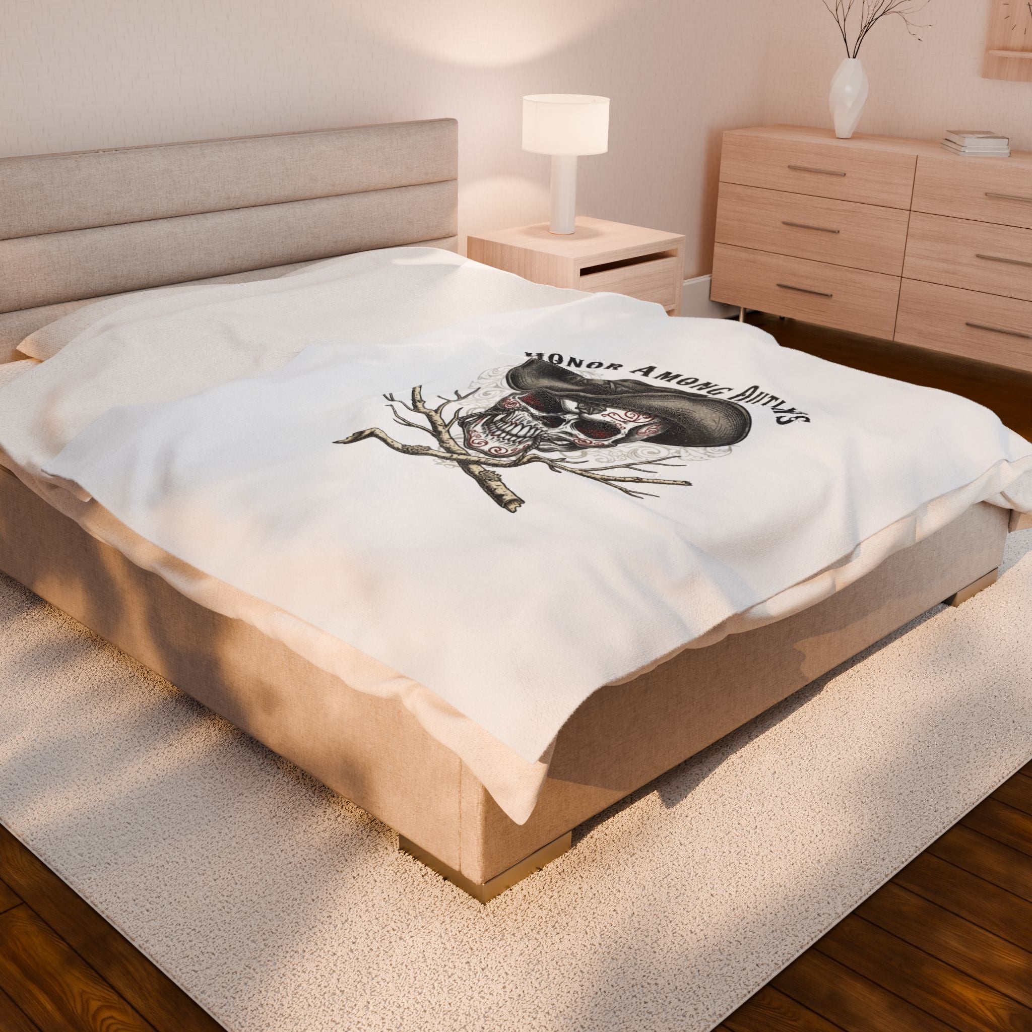Western Skull Illustration Velveteen Plush Blanket | Western-Gothic, gothic Americana