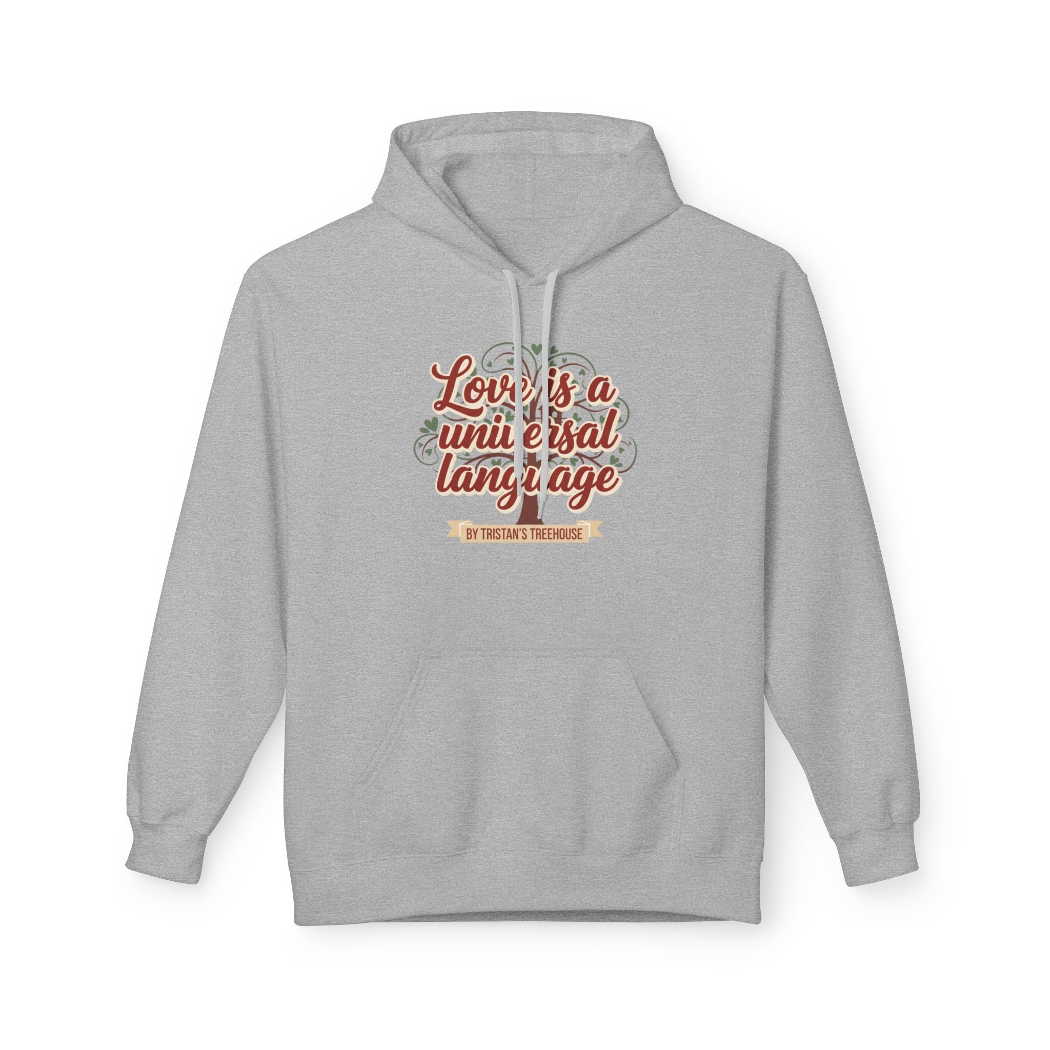 Hoodie — “Love is a Universal Language” Cozy Retro Cabin Graphic Hoodie