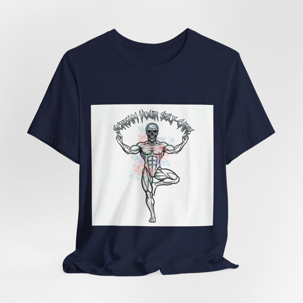 Hard Rock Motivational Skull Yoga Tee | metal font shirt, gothic wellness quote