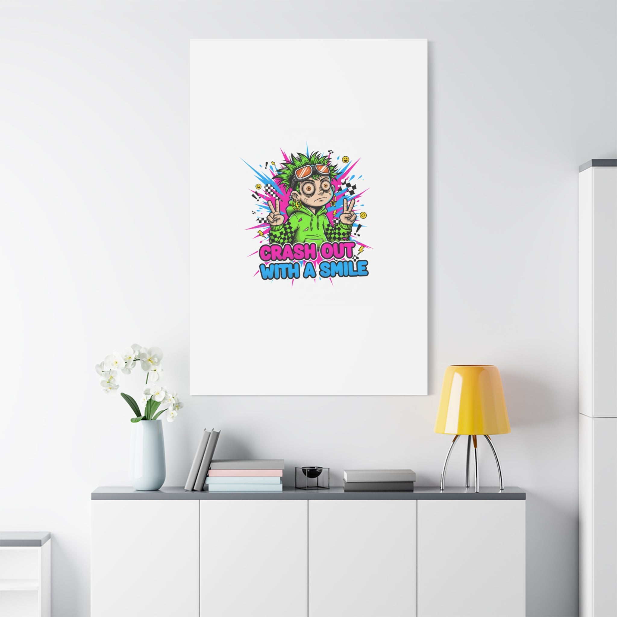Crash Out With a Smile Canvas Print | Neon Skate Graffiti, Meme Meltdown Art