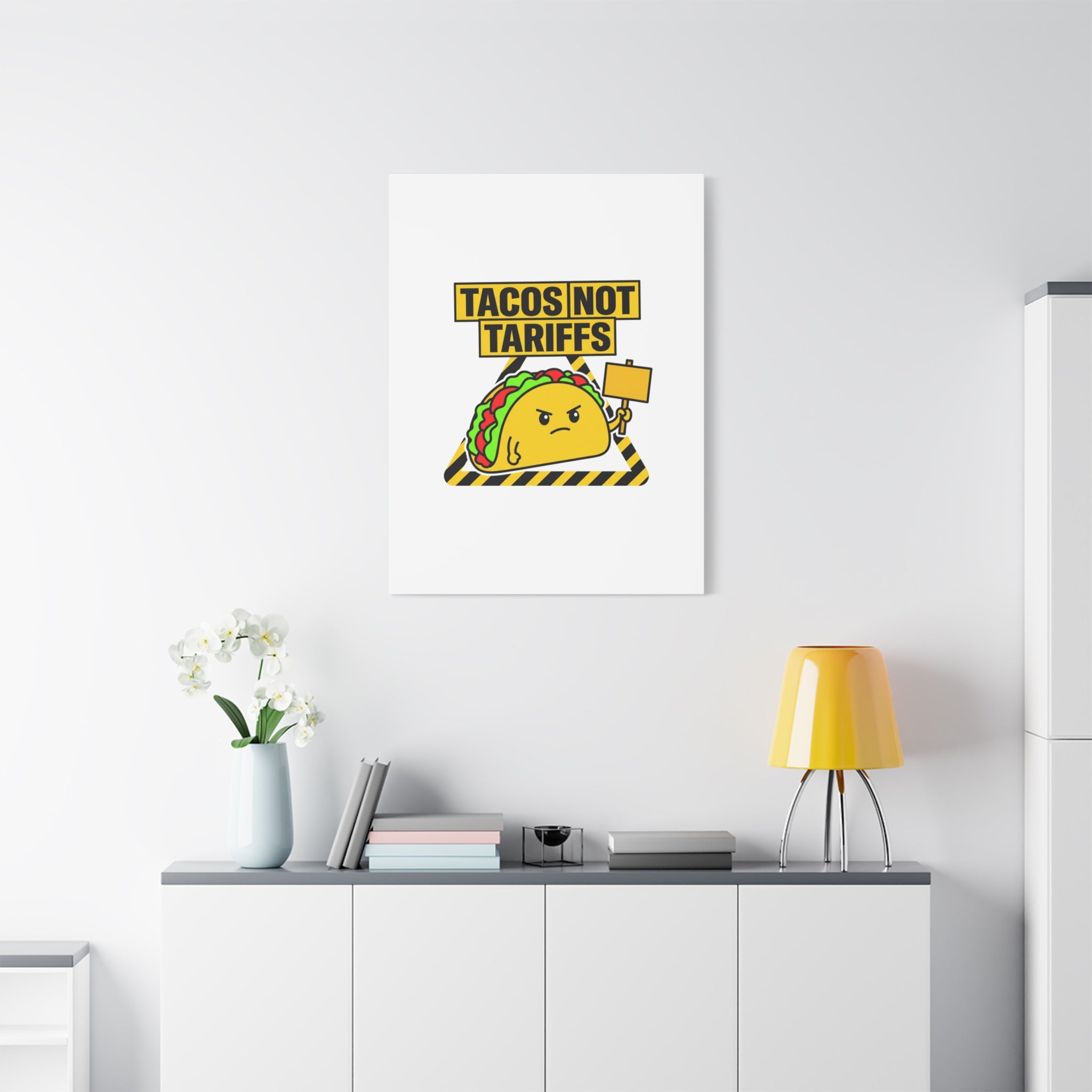 Tacos Not Tariffs Canvas | political taco pun, protest typography
