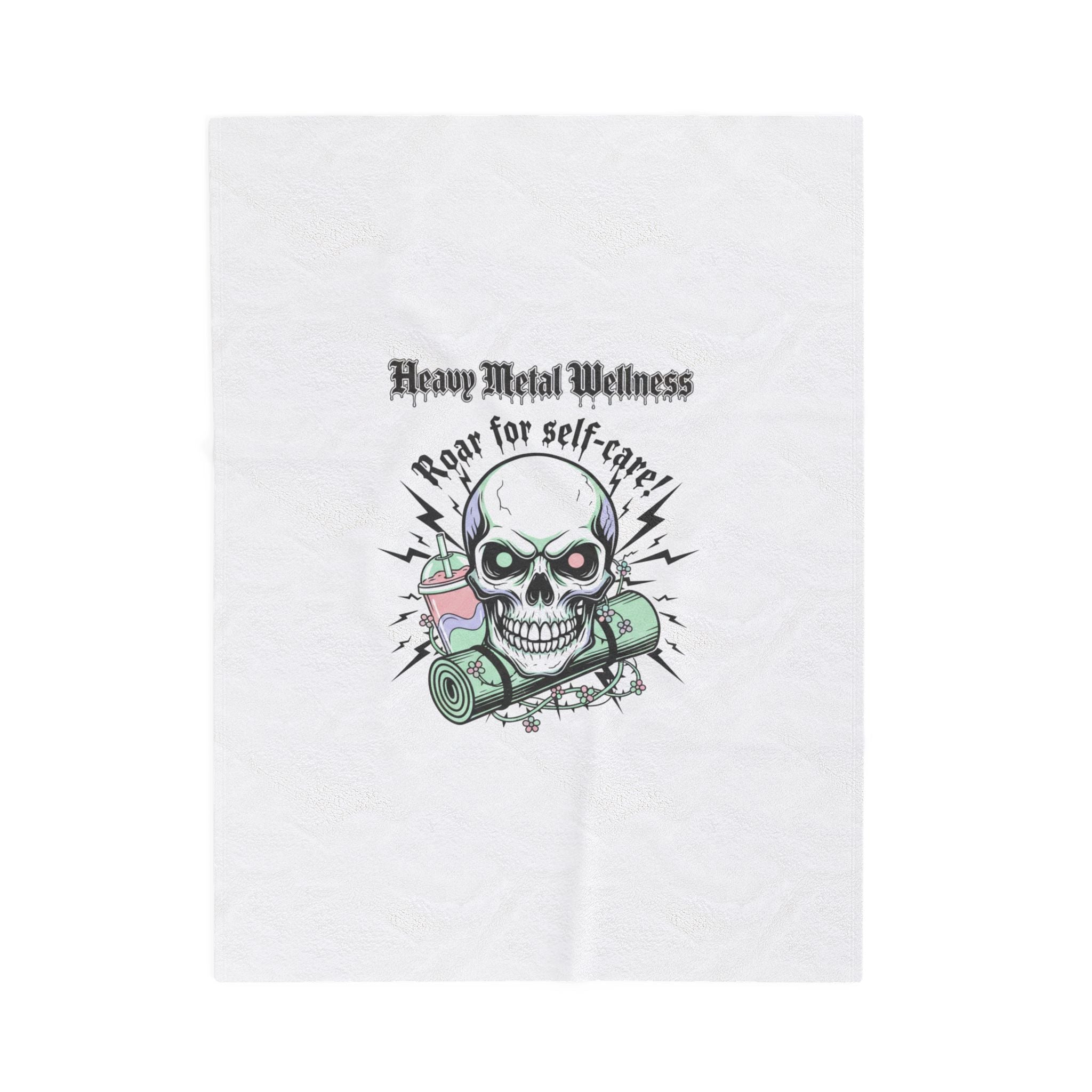Heavy Metal Wellness Skull Self-Care Blanket | gothic wellness quote