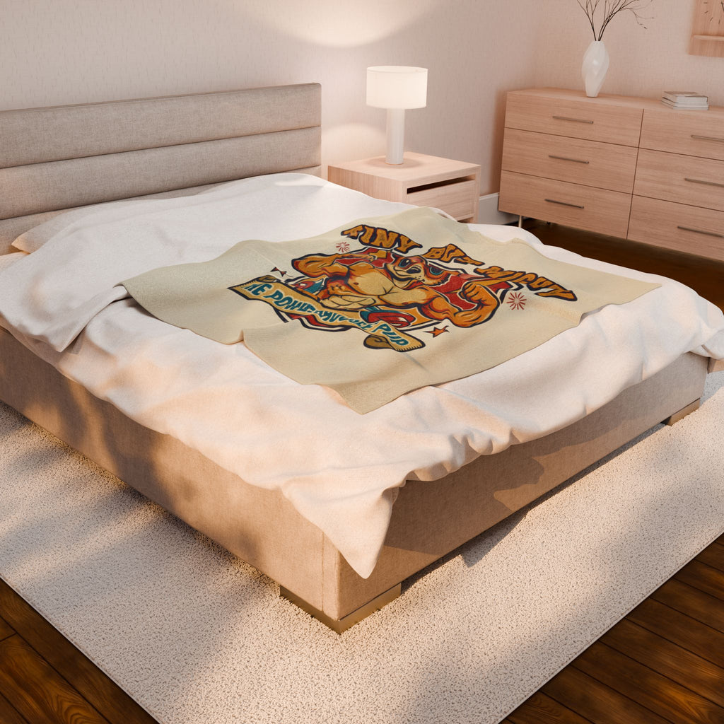 Velveteen Plush Blanket — "Tiny But Mighty" Funny Pup Throw
