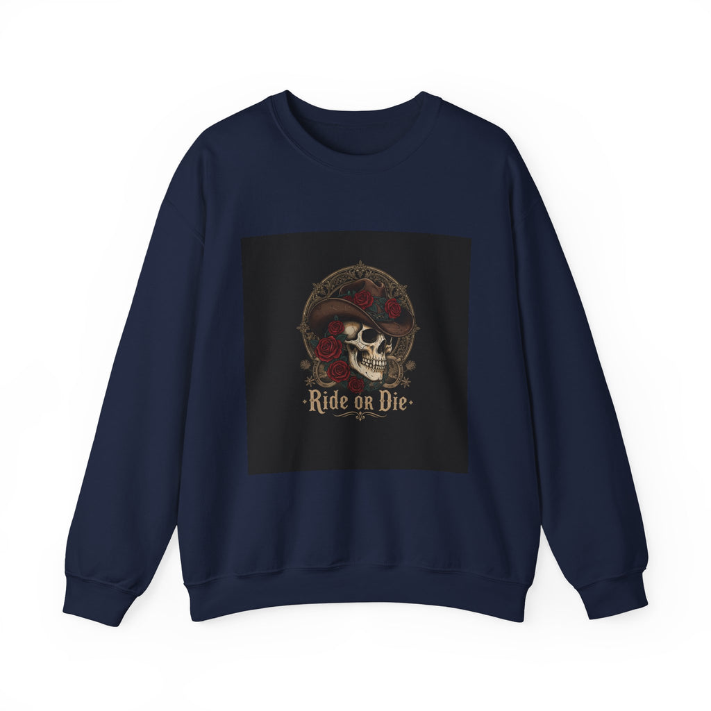 Ride or Die Skull Crewneck Sweatshirt | western skull art, gothic Americana