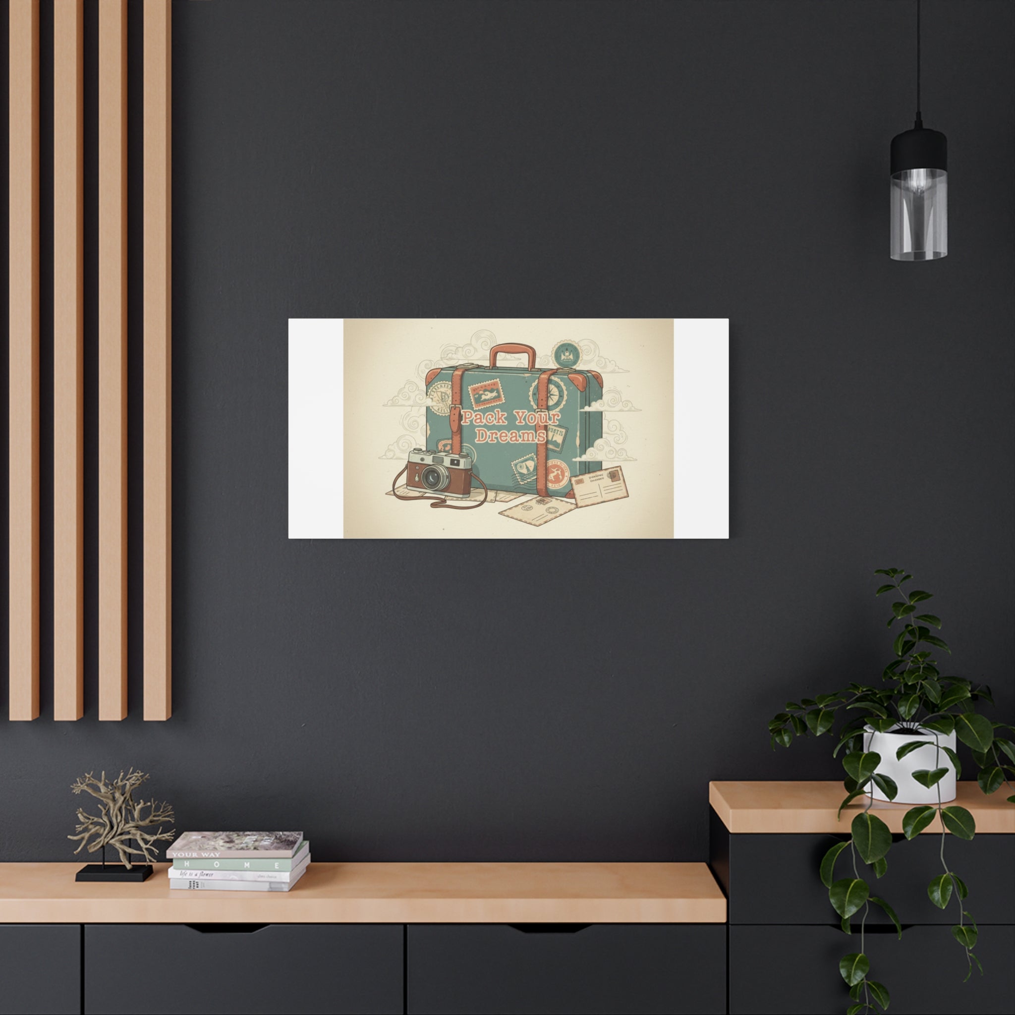 Pack Your Dreams Canvas | Retro Travel Postcard, Wanderlust Passport Stamp Art