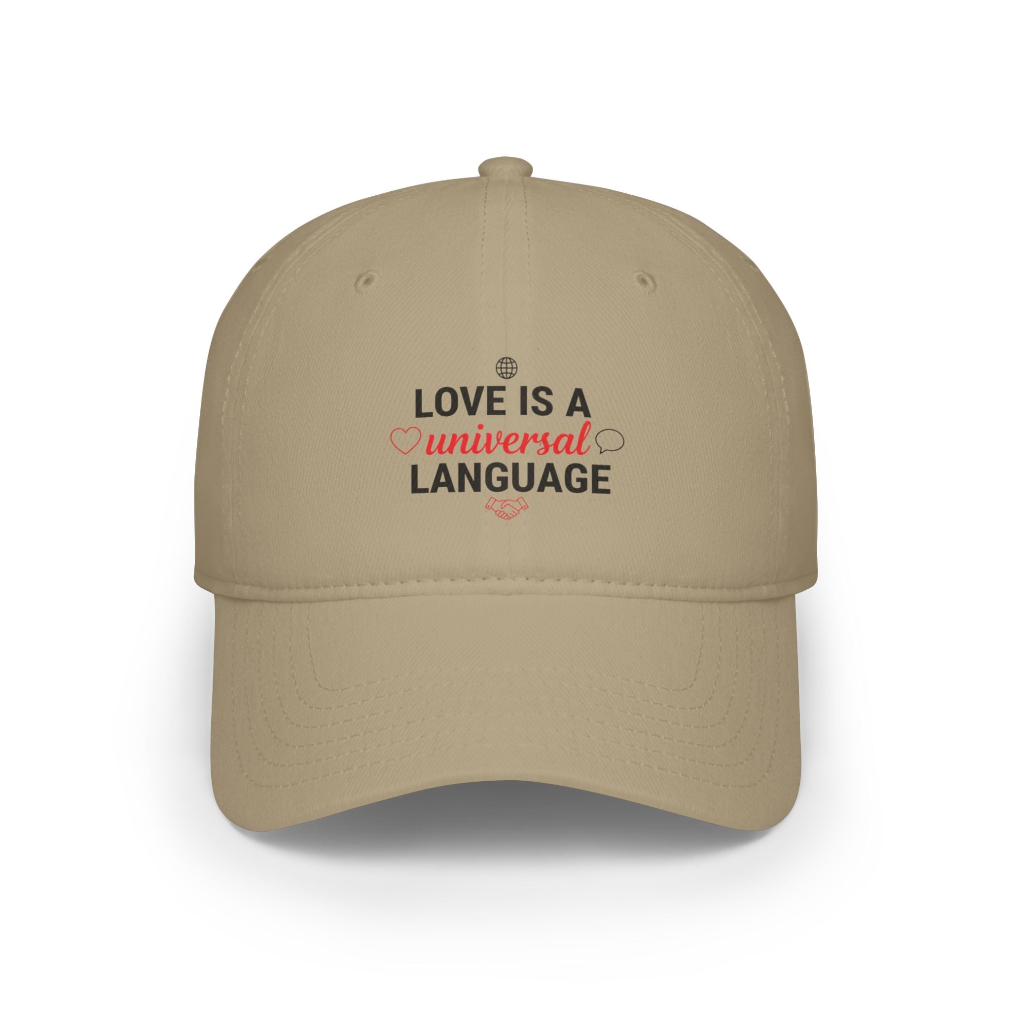 Low Profile Baseball Cap — "Love Is a Universal Language" Embroidered Beige Hat