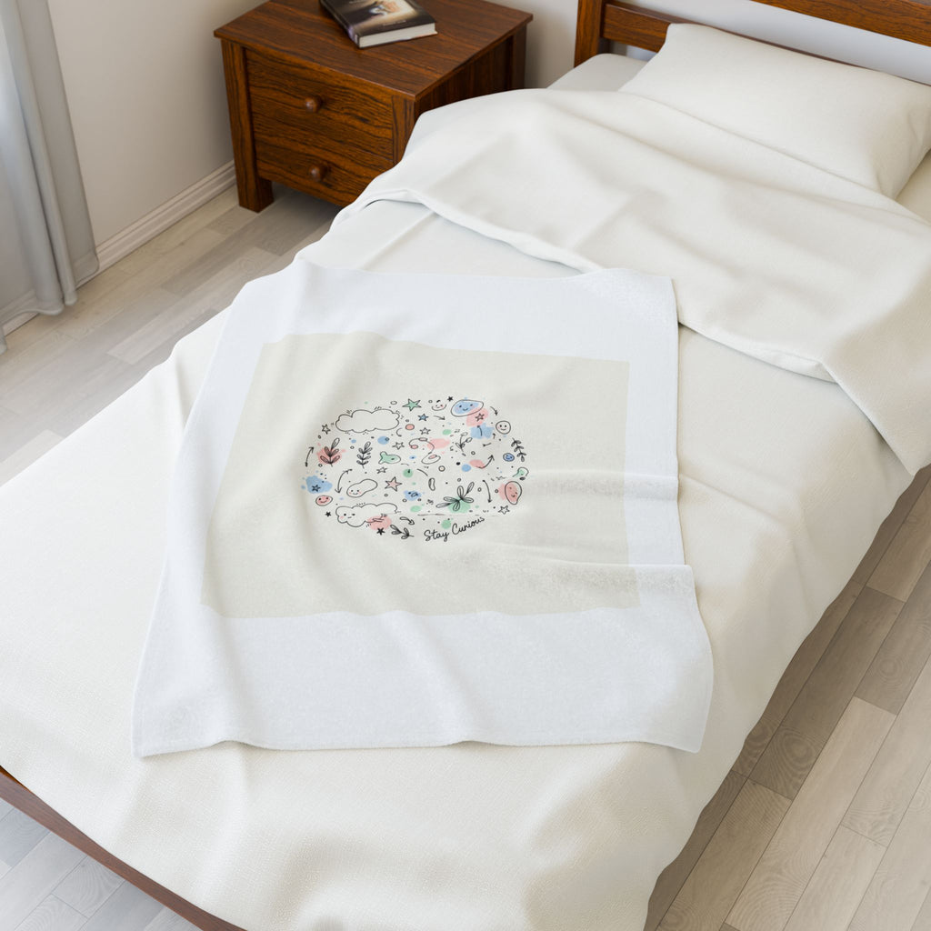 Whimsical Hand-Drawn Doodle Circle Blanket | Sketch Art Velveteen Plush