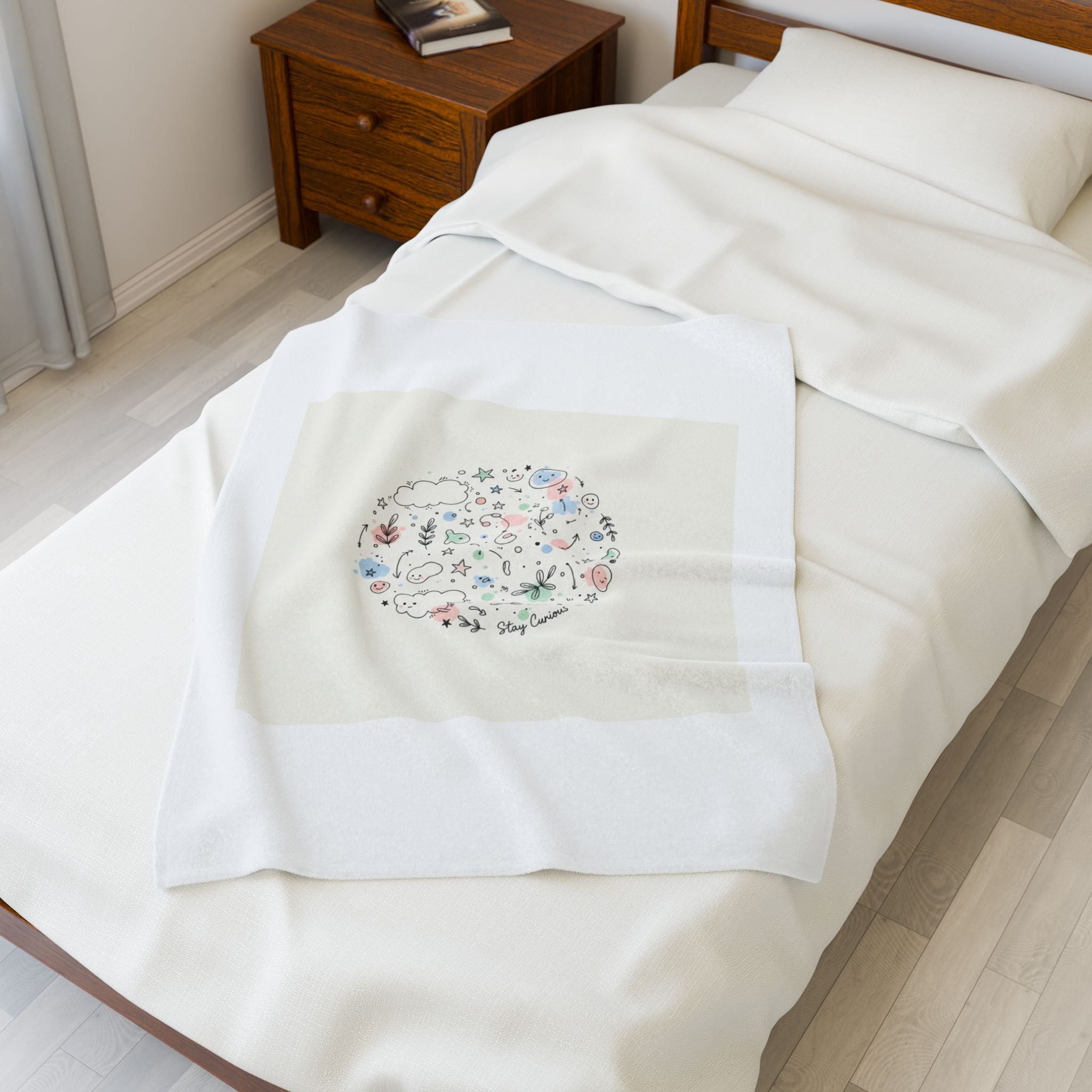 Whimsical Hand-Drawn Doodle Circle Blanket | Sketch Art Velveteen Plush