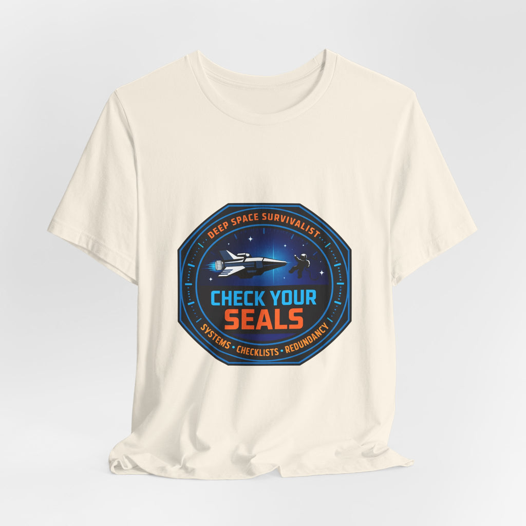 Check Your Seals Mission Patch T-Shirt | hard sci‑fi, space survival