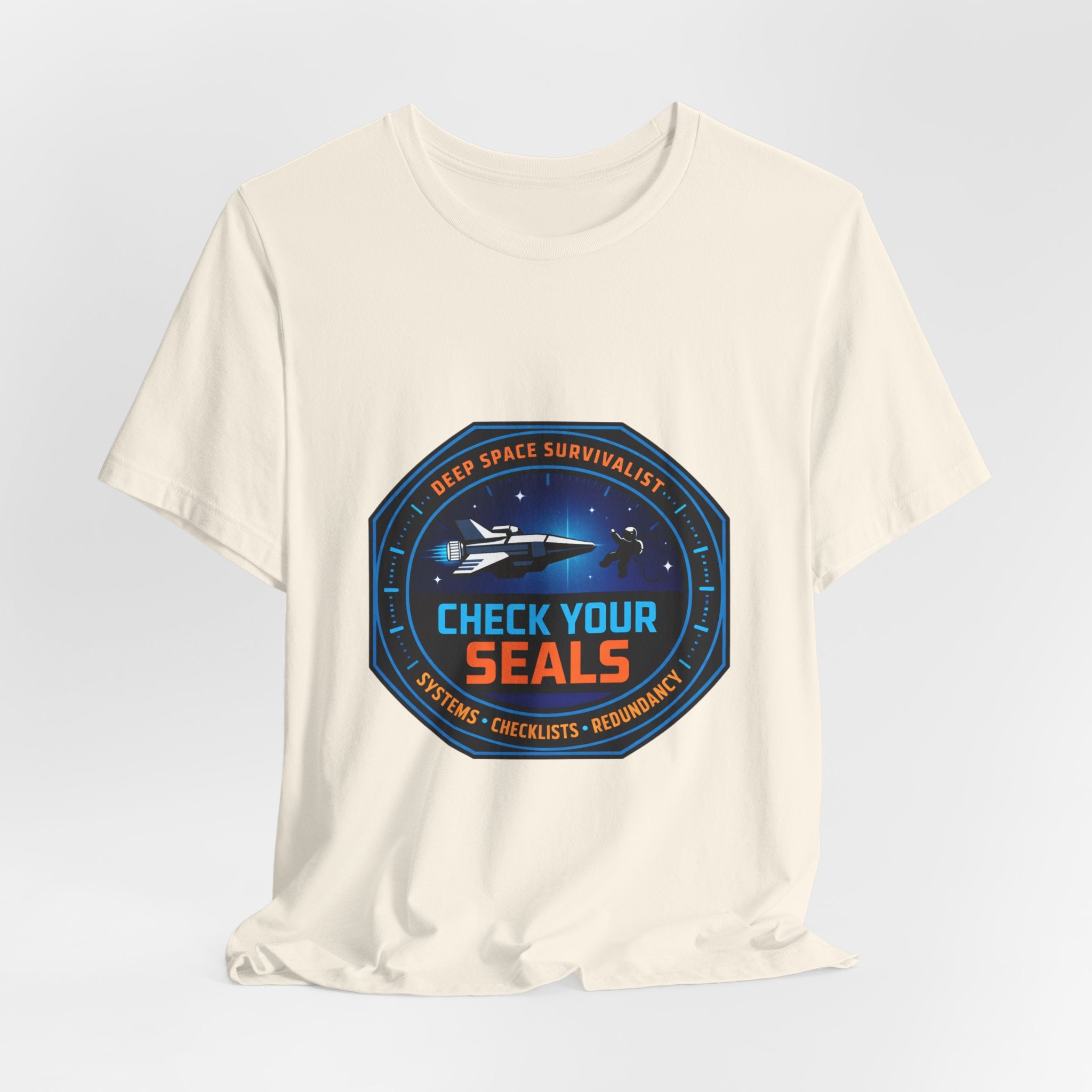 Check Your Seals Mission Patch T-Shirt | hard sci‑fi, space survival