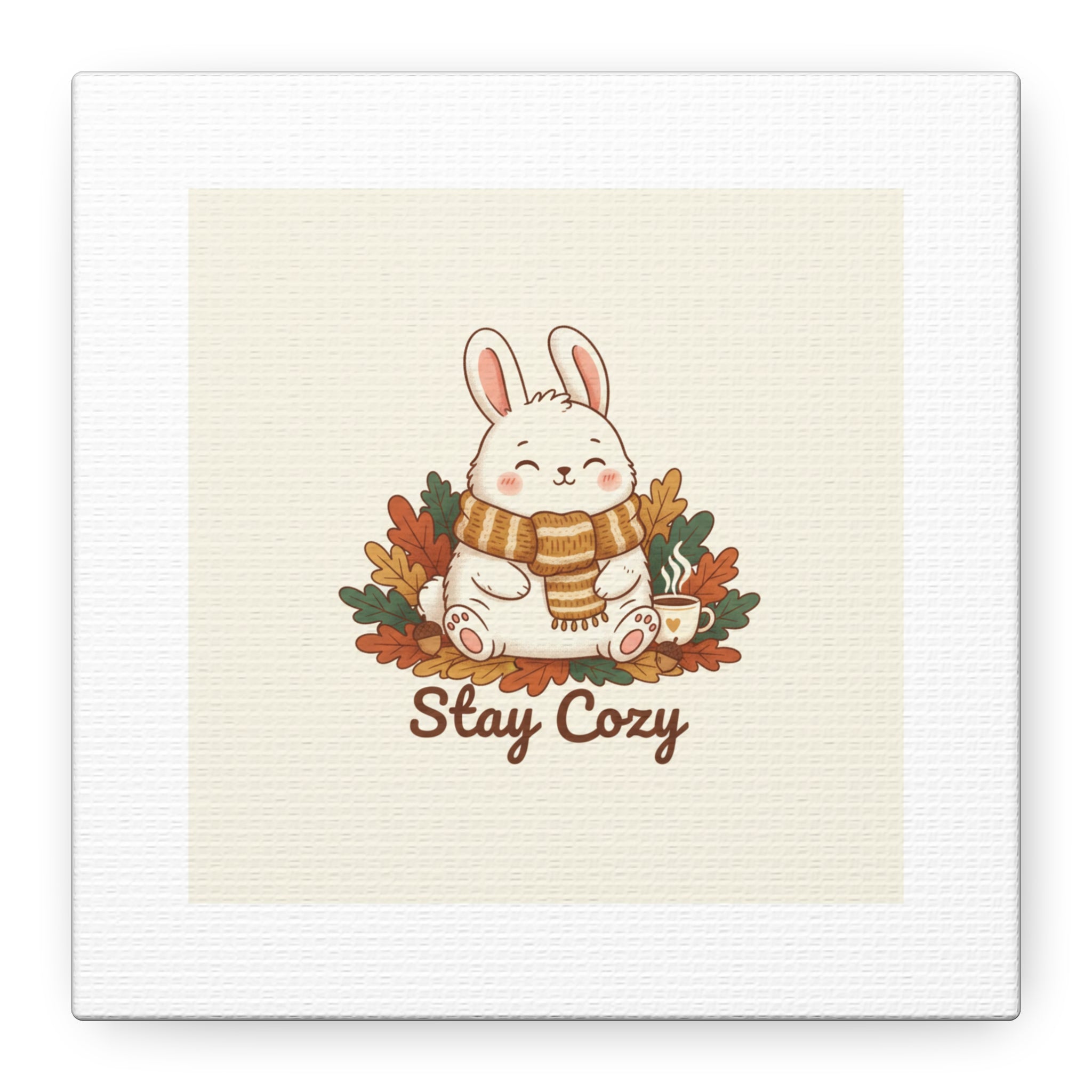 Cozy Bunny Illustration Canvas | Cute Critter Winter Forest Art