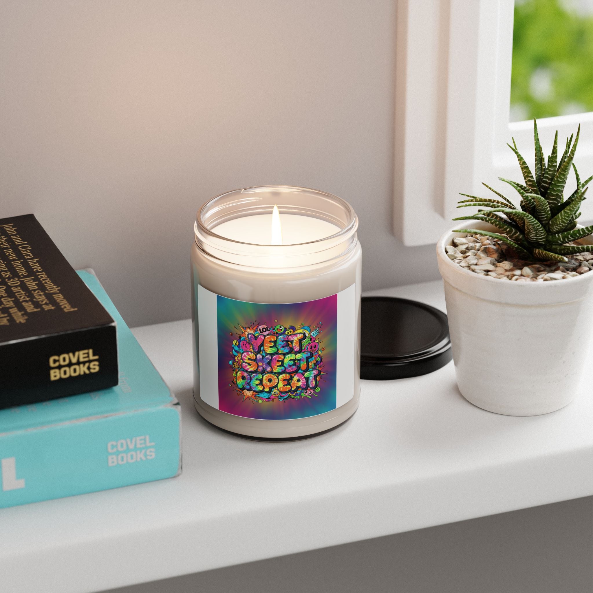 Yeet Sweet Repeat Candle | Slogan & Glitch Graphic, Soy Jar
