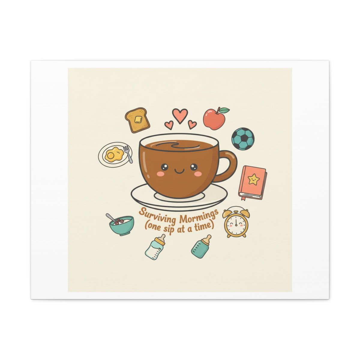Surviving Mornings (One Sip at a Time) Canvas | Parenting Morning Humor, Coffee & Kids