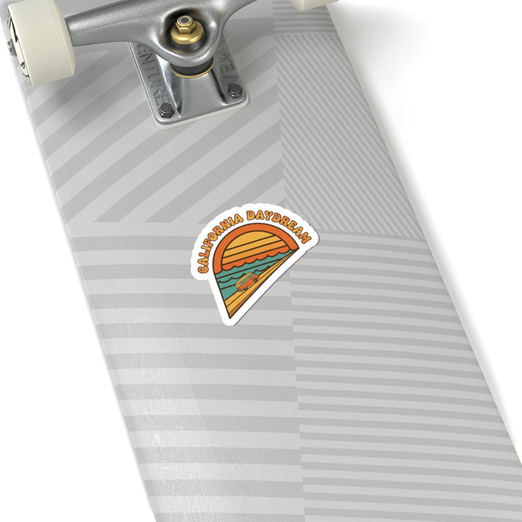 California Daydream Kiss-Cut Sticker | 1970s Sunset, Retro Palm Postcard