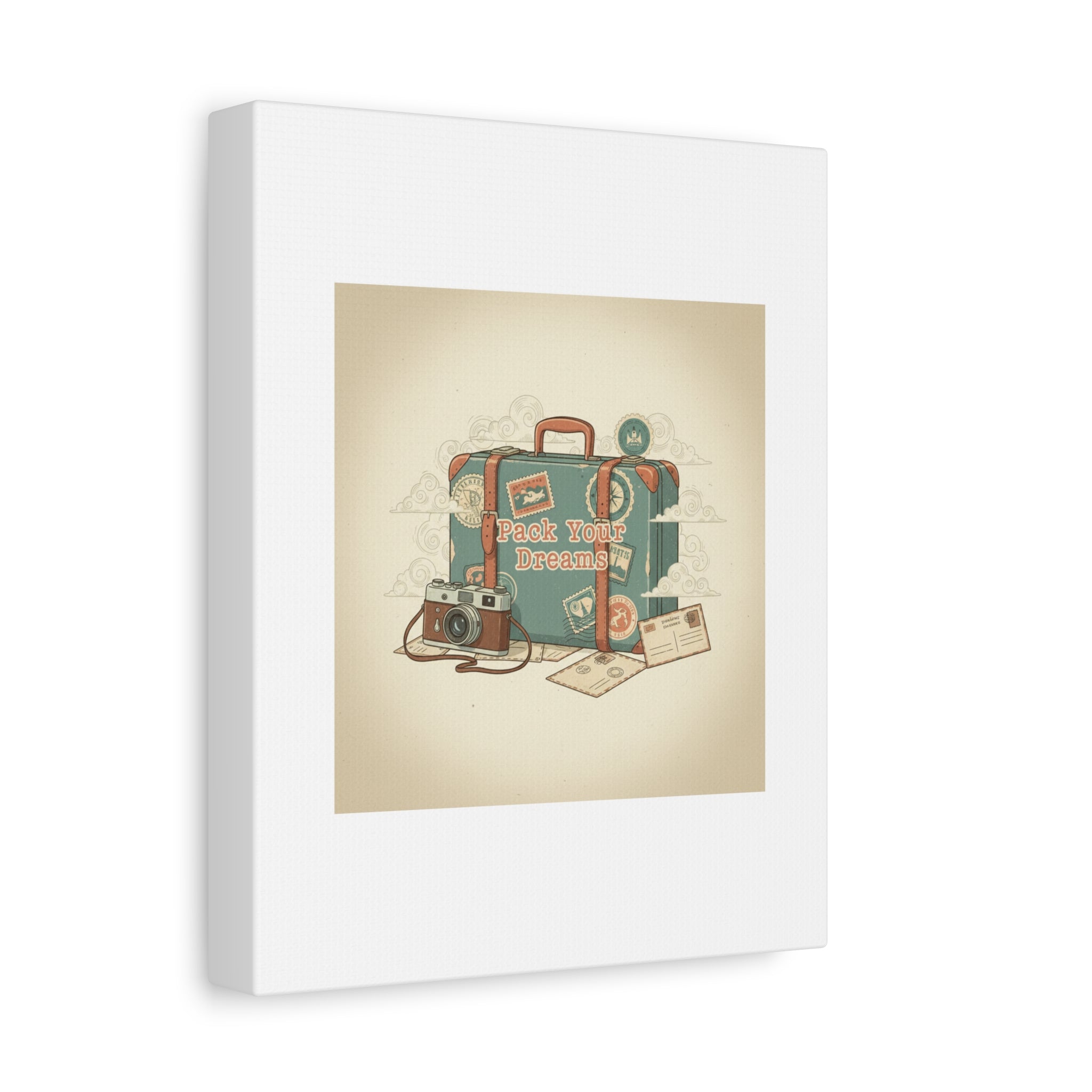 Pack Your Dreams Canvas | Retro Travel Postcard, Wanderlust Passport Stamp Art