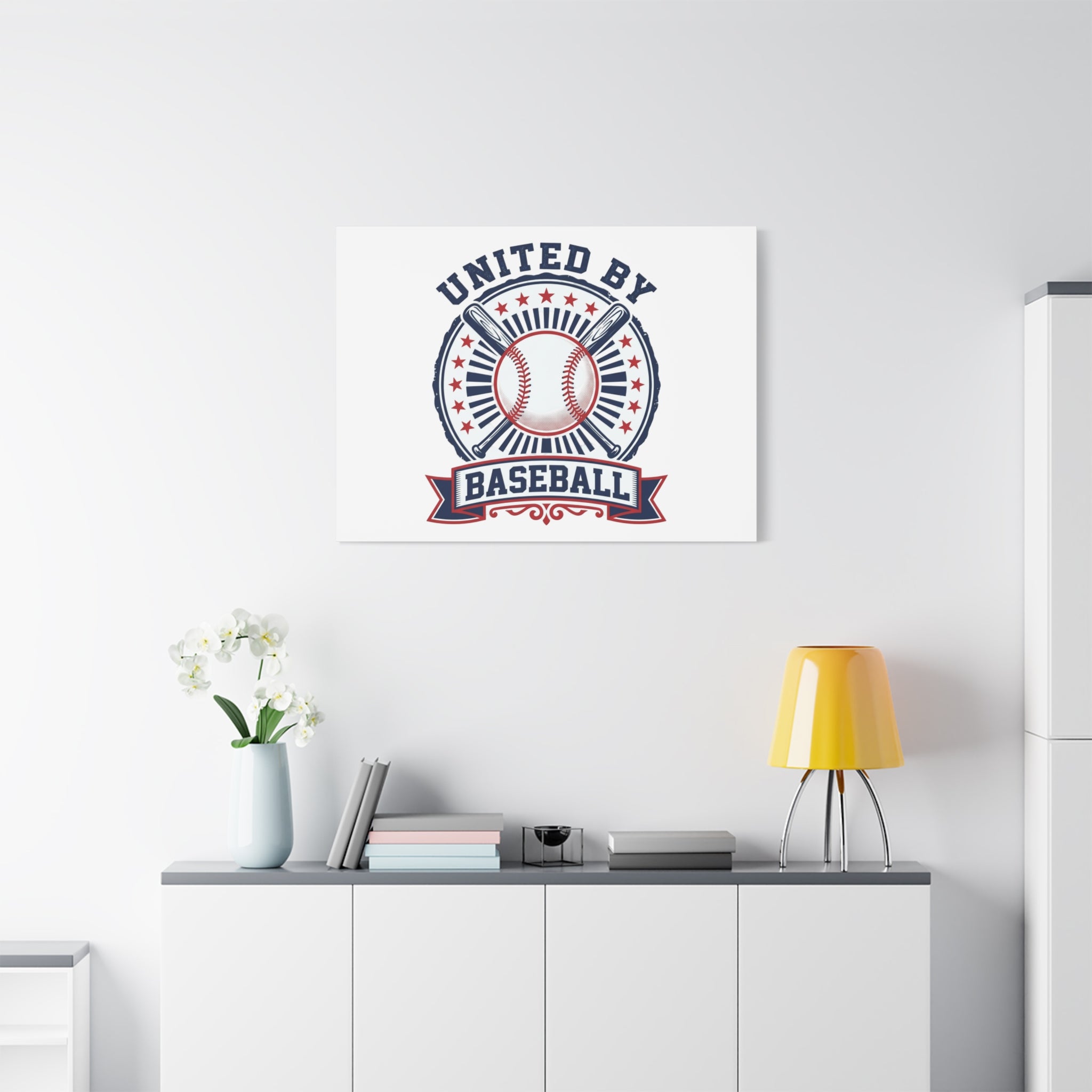 United by Baseball Canvas | Patriotic Baseball Graphic, Red White Blue Wall Art