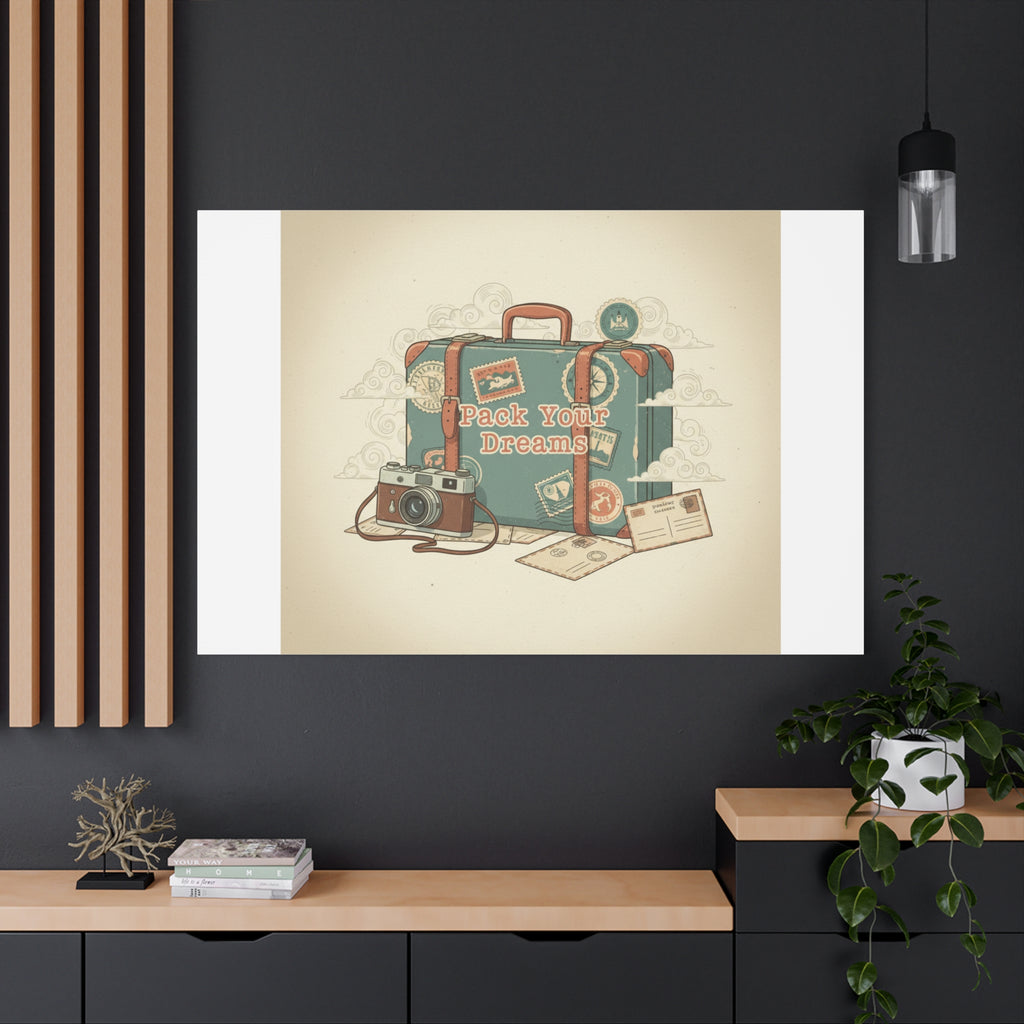Pack Your Dreams Canvas | Retro Travel Postcard, Wanderlust Passport Stamp Art