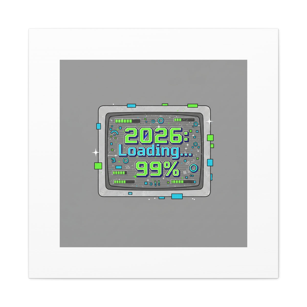 2026 Loading 99% Canvas | NYE countdown, retro system interface