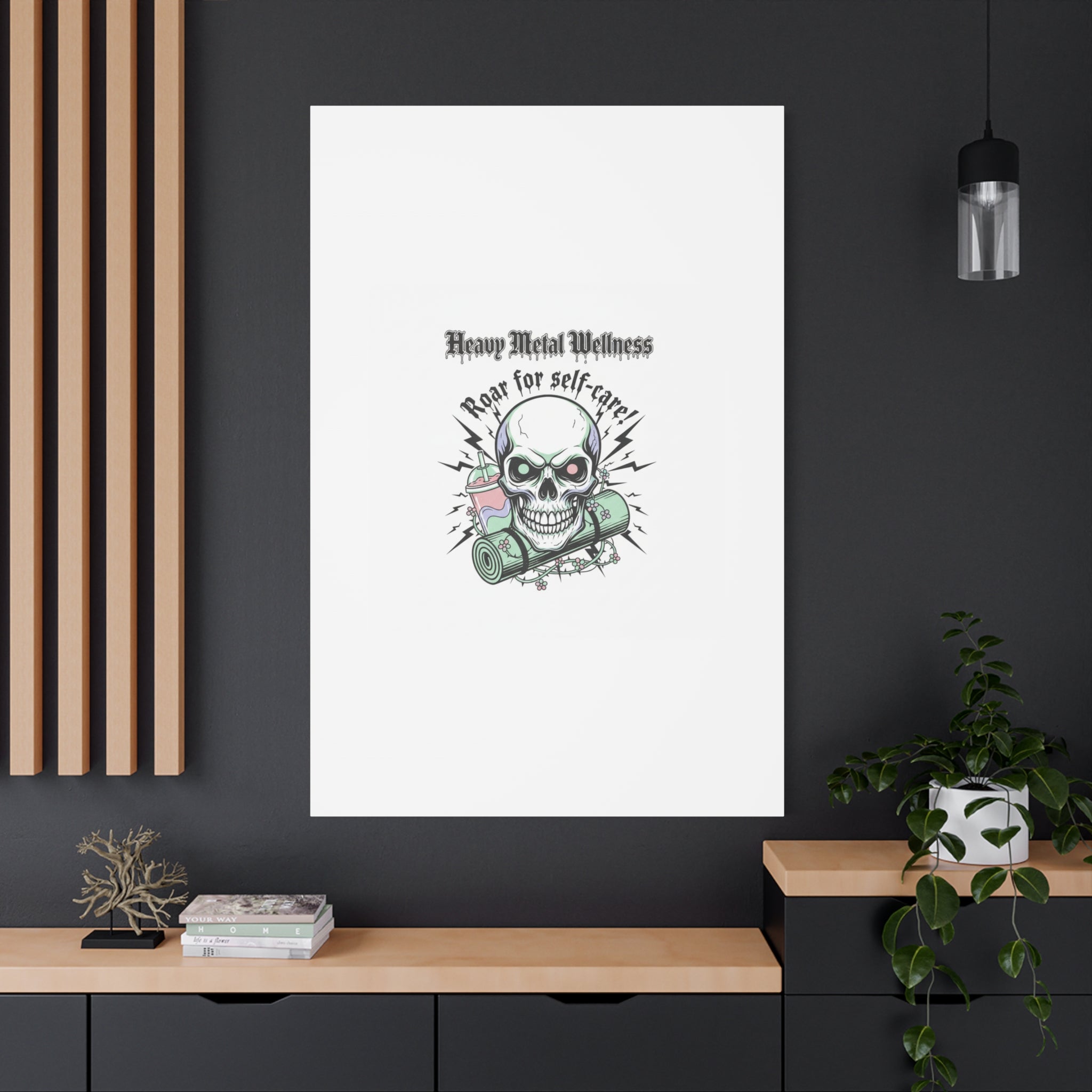 Roar for Self-Care Skull Canvas | heavy metal wellness, gothic wellness quote