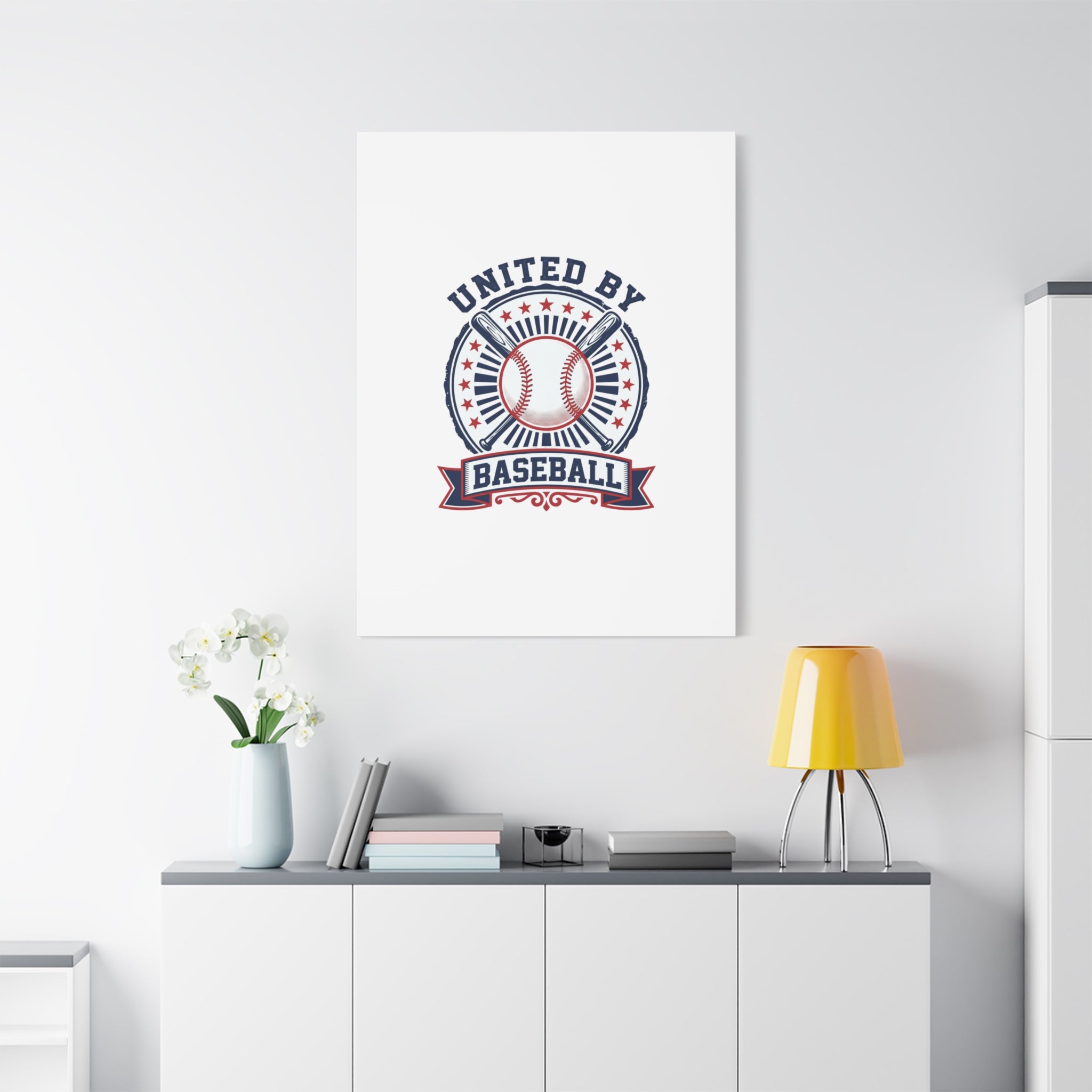 United by Baseball Canvas | Patriotic Baseball Graphic, Red White Blue Wall Art