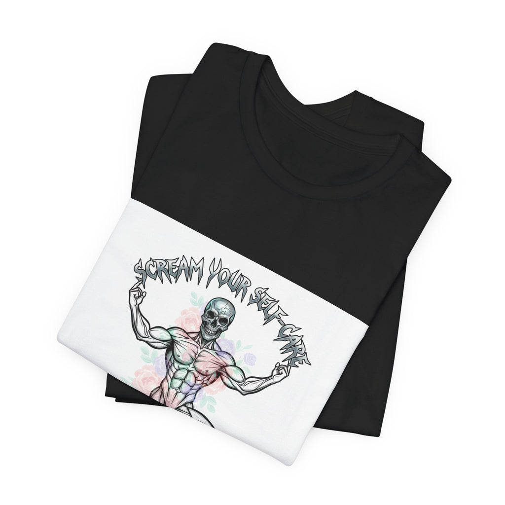 Hard Rock Motivational Skull Yoga Tee | metal font shirt, gothic wellness quote