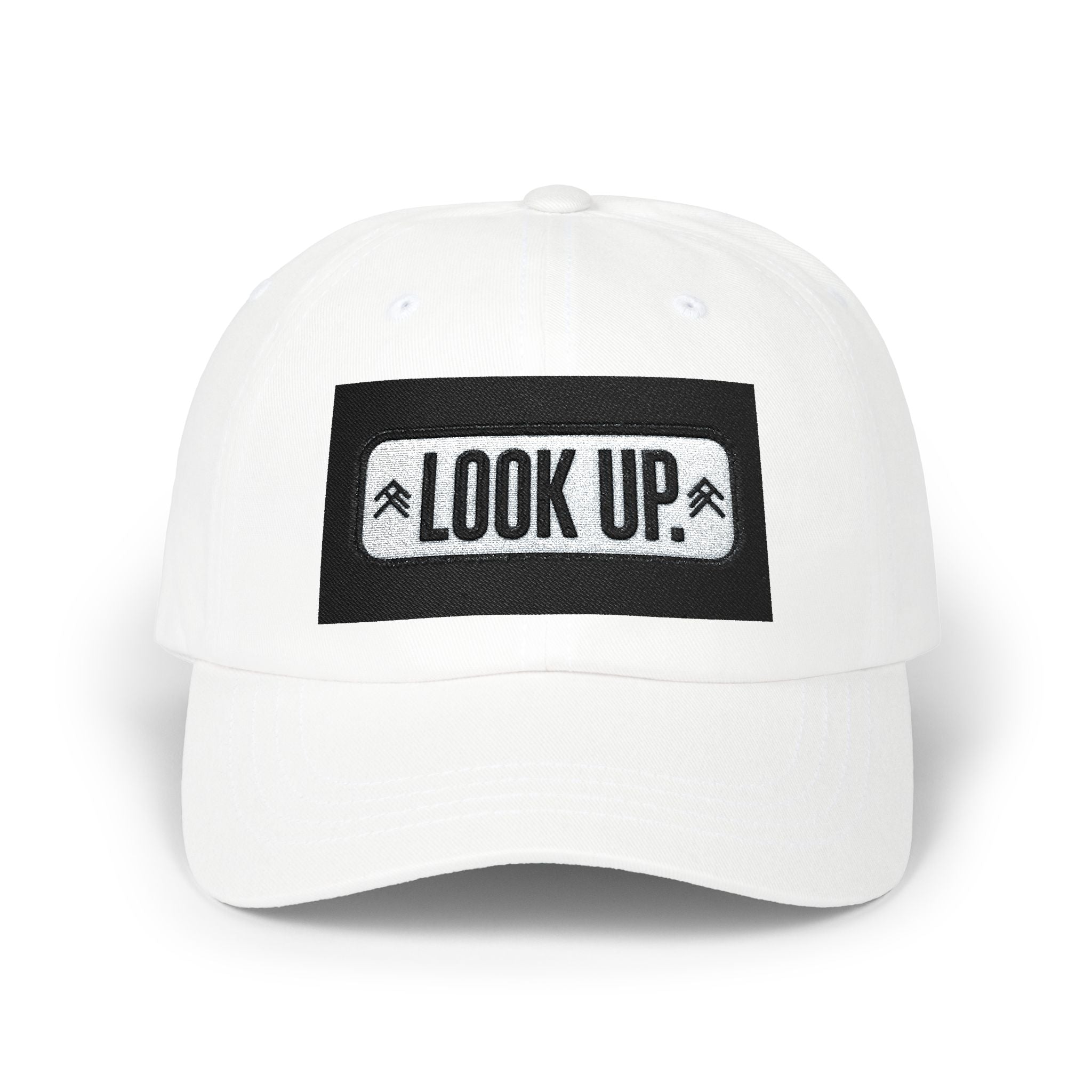 Look Up Embroidered Dad Cap — Minimalist White Baseball Hat