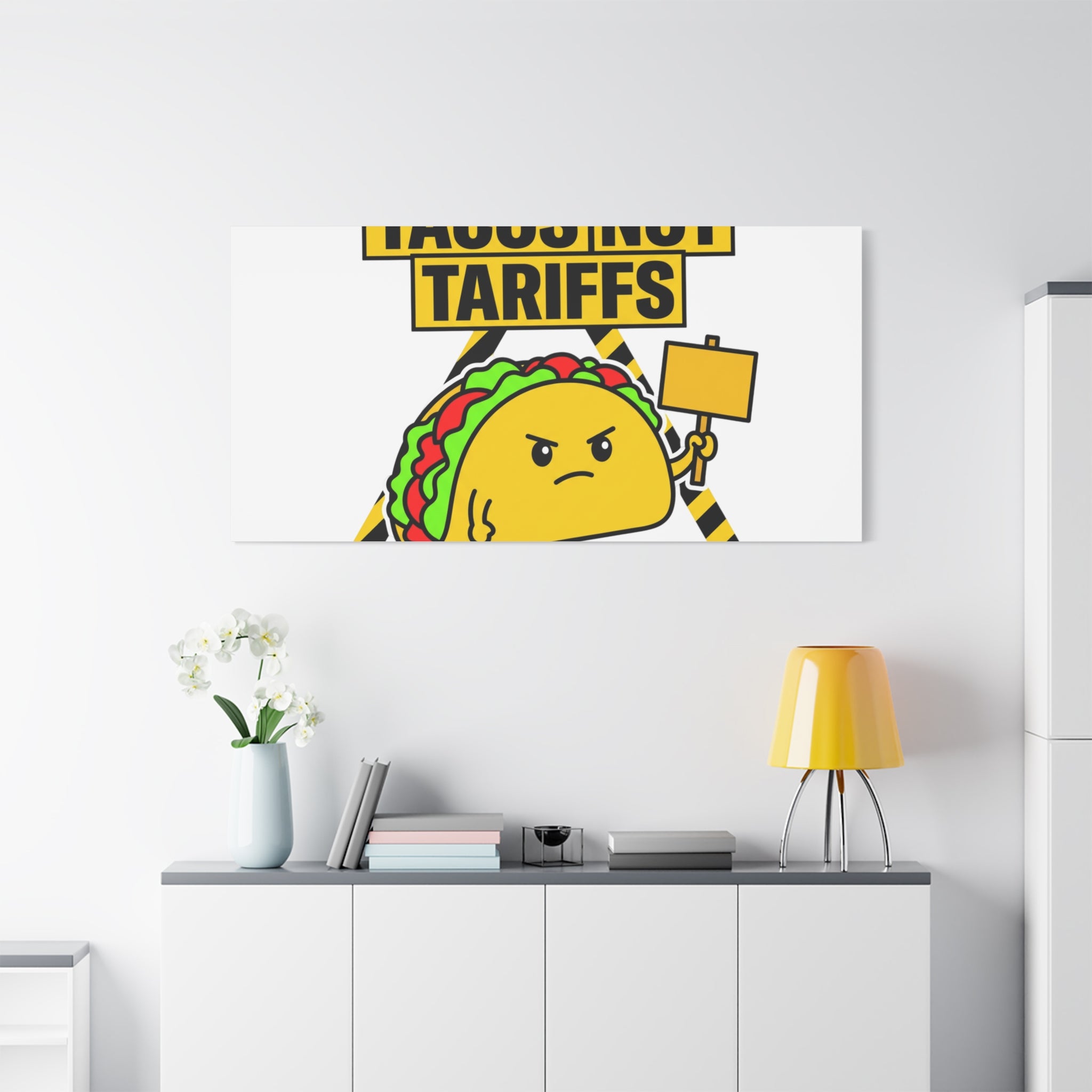 Tacos Not Tariffs Canvas | political taco pun, protest typography