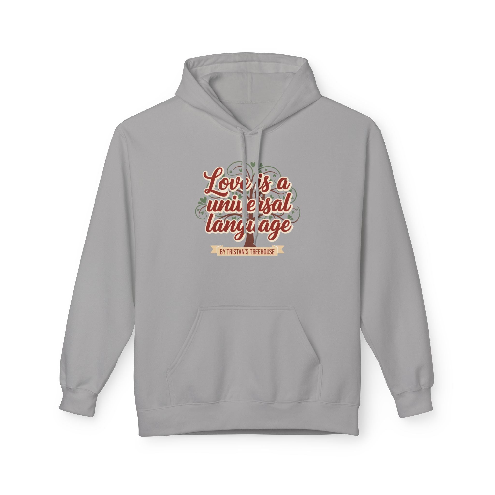 Hoodie — “Love is a Universal Language” Cozy Retro Cabin Graphic Hoodie