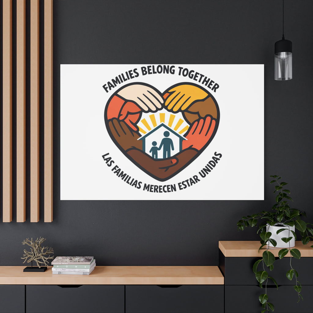 Families Belong Together Canvas, family unity solidarity, bilingual inclusive decor