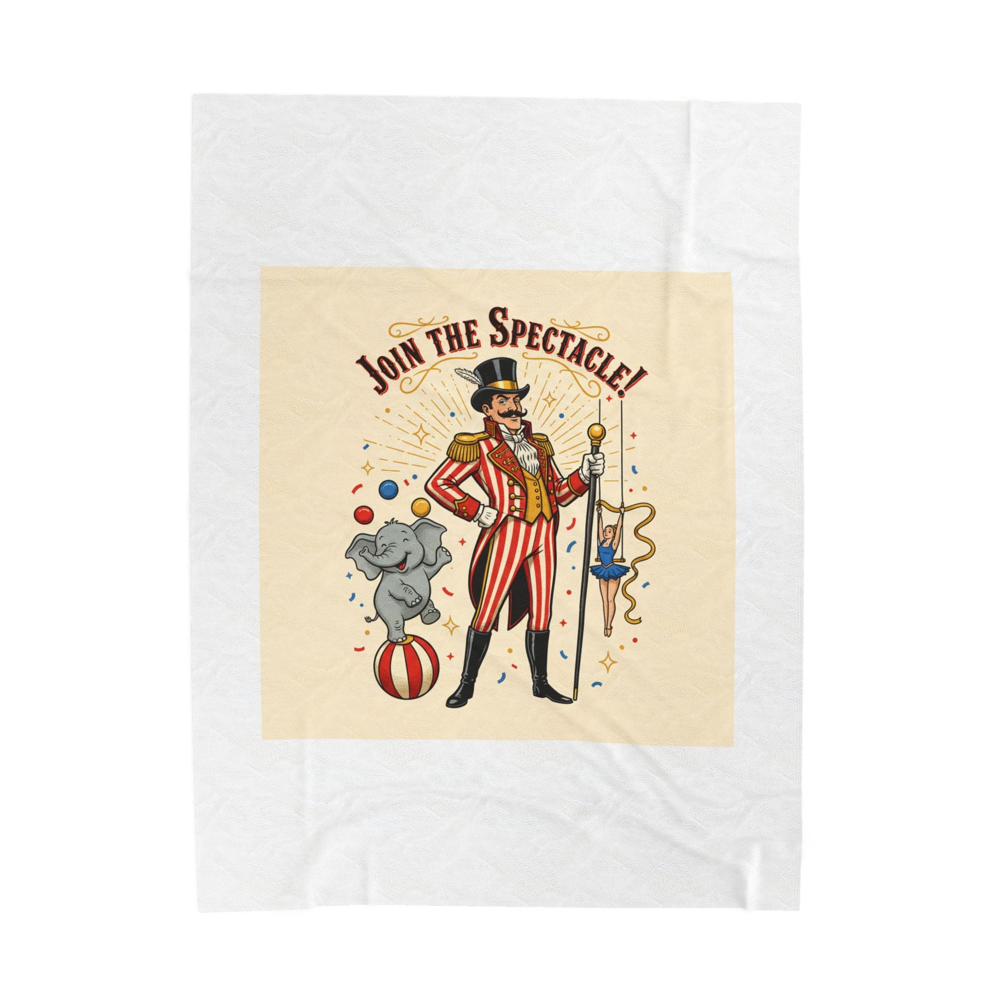 Join the Spectacle! Circus Ringmaster Velveteen Blanket | Vintage Carnival Design, Camp Circus Aesthetic