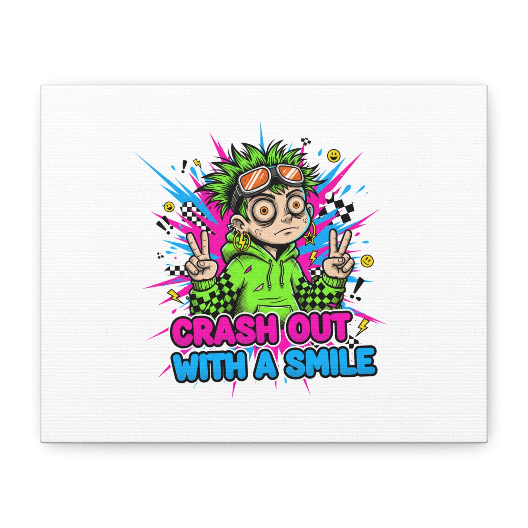 Crash Out With a Smile Canvas Print | Neon Skate Graffiti, Meme Meltdown Art