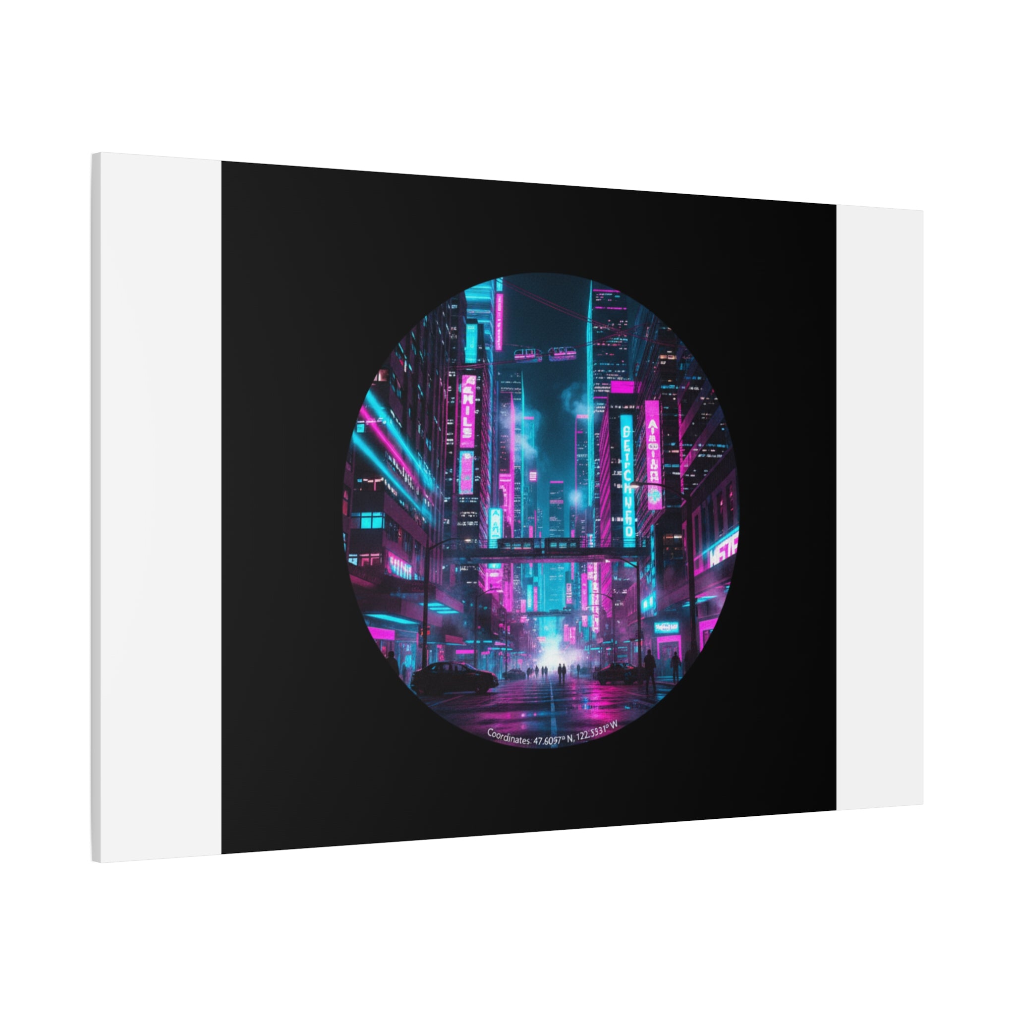 Neon Cyberpunk Cityscape Canvas | synthwave skyline, future city art