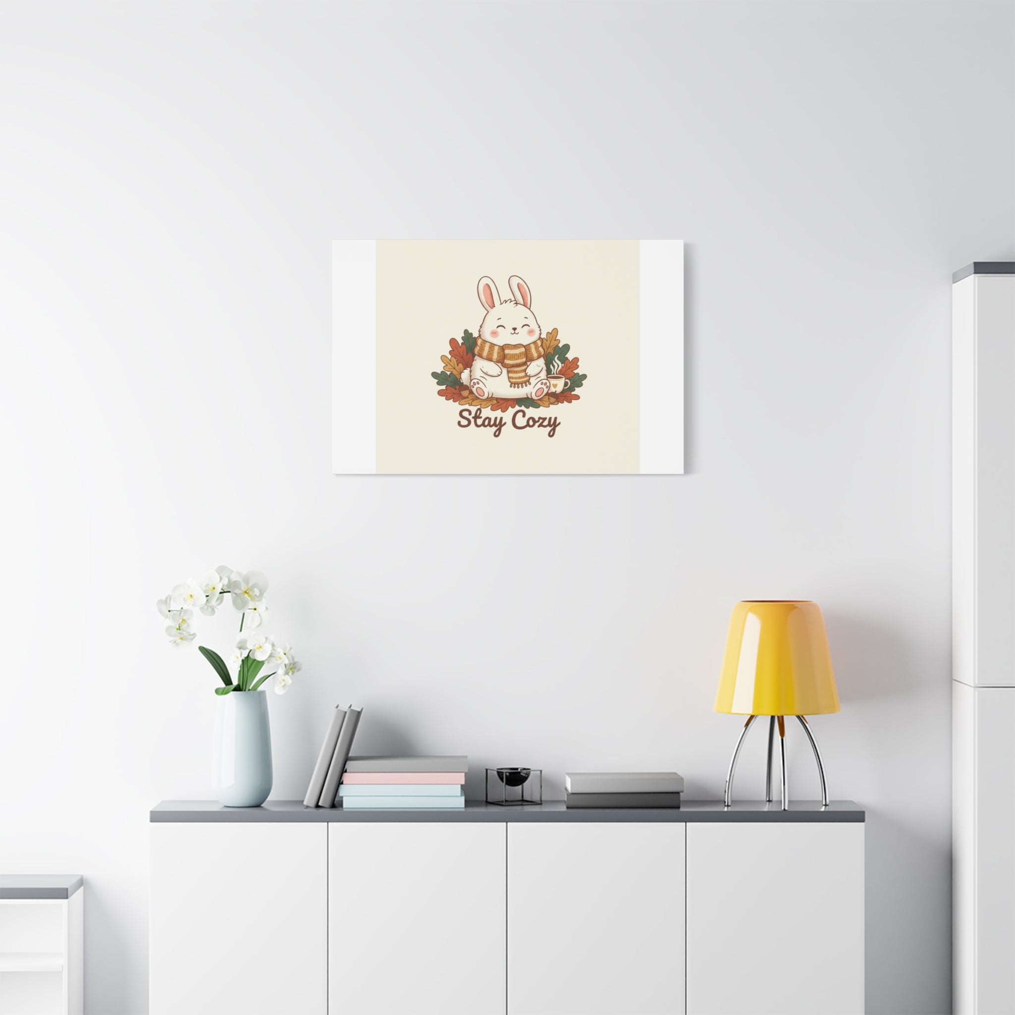 Cozy Bunny Illustration Canvas | Cute Critter Winter Forest Art